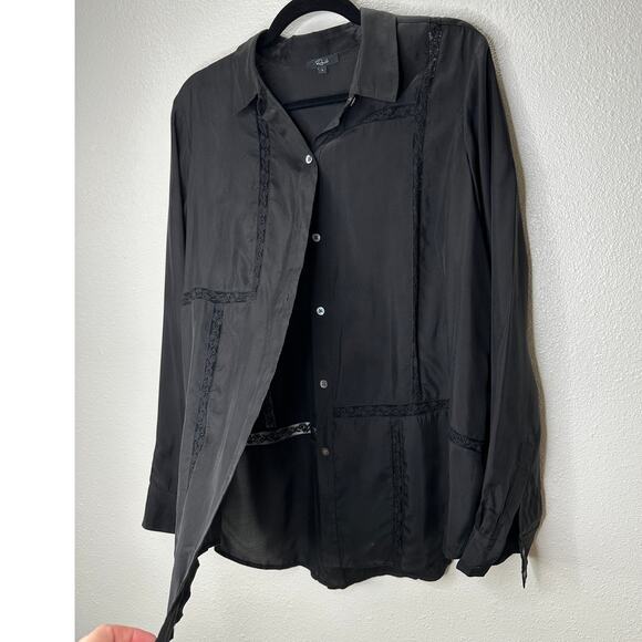 Rails Mona in Black Crepe Lace Long Sleeve Button Collared Shirt L - Picture 5 of 16